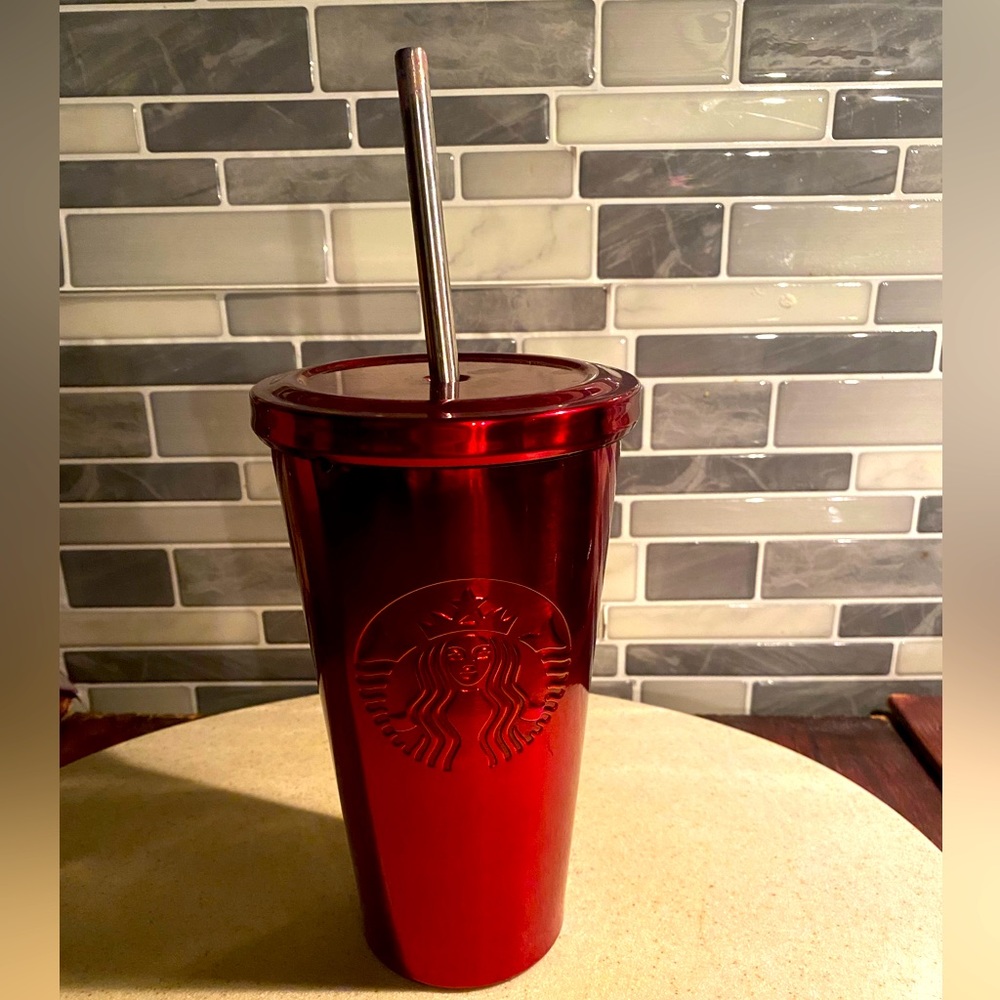 Starbucks Red Stainless Steel Cold Cup with Straw